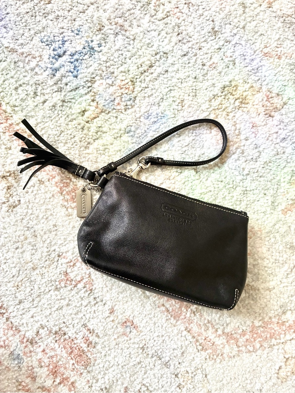 Coach Legacy Black Leather Wristlet with Tassel